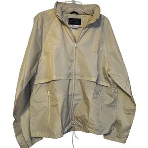 EDDIE BAUER Windbreaker Jacket hidden Hood on collar Tan / Pale Yellow Size XL